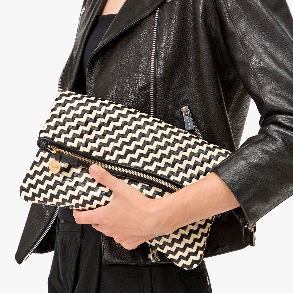 Clare V Black and Cream Zigzag Clutch